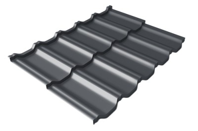 Металлочерепица модульная Квинта Uno Grand Line c 3D резом 0,5 Quarzit lite RAL 7024 мокрый асфальт